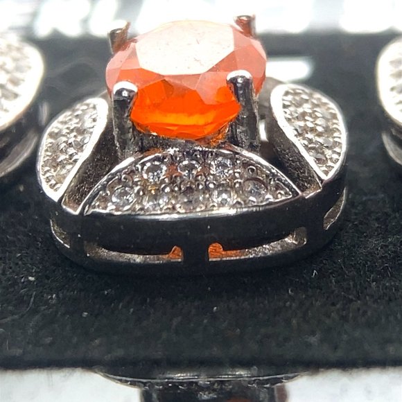 Fire Opal 2.84ct Platinum Finish Solid 925 Sterling Silver Earrings and Pendant - Picture 4 of 7